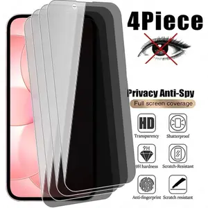 4pcs Full Coverage Privacy Glass Screen Protector for iPhone 17 Air/16e/17/16/15/14/13/12/11/Pro Max/Pro/Plus/Mini/XR/X/XS/XS MAX/7/8/SE,9H Hardness,Anti-spy,Anti-Fingerprint,Scratch Resistance,Easy to Install,Compatible with Phone Cases