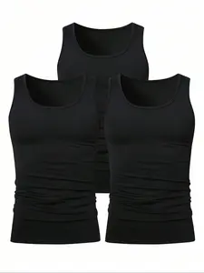 Men's Solid Tank Top, Workout Tank Top, Casual Comfy Breathable Sleeveless Top for Daily Wear, Men's Clothes for Summer, Vest Gamis, Sleeveless Tank Tops