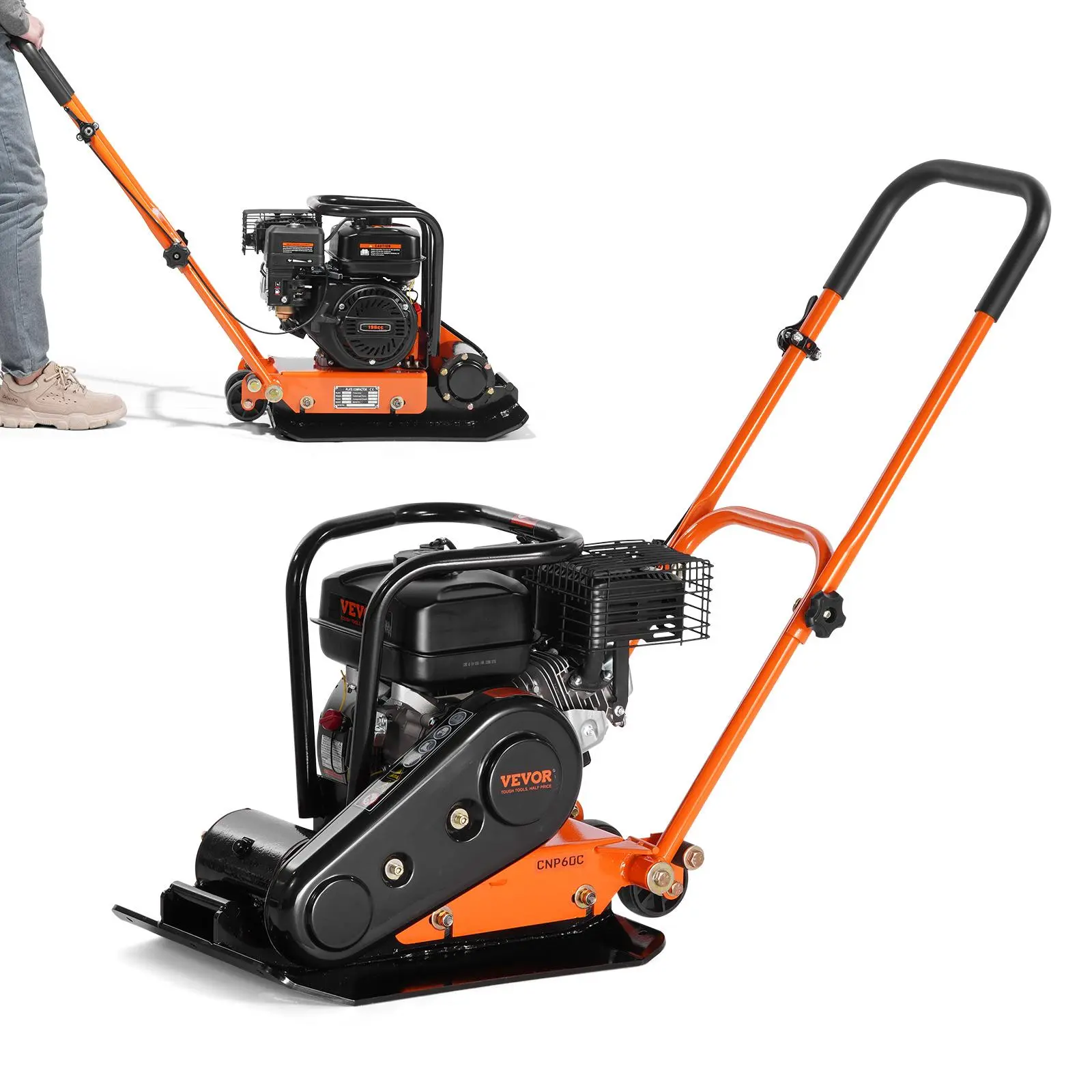 【summerfinds】VEVOR Plate Compactor Tool, 6.5HP 196CC Gas Engine, 4200 lbs Vibratory Soil Compactor, 12-in 22.1x15.9 in Plate, 5600 VPM, 146.6 lbs Portable Power Tamper for Gravel/Dirt, Walkways, Paver Landscaping