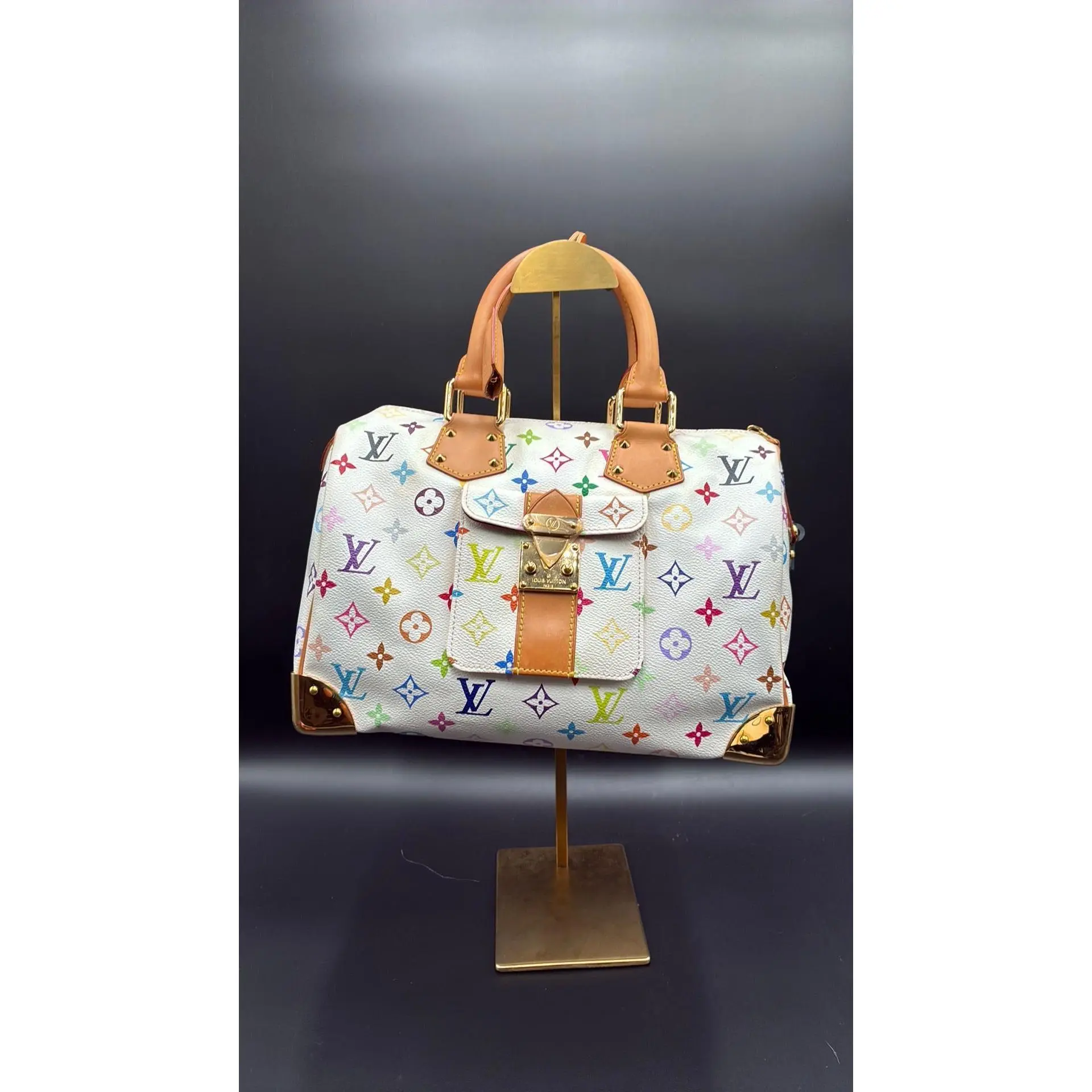 Pre-owned Louis Vuitton Leather Luxury Bags & Accessories Multicolor Murakami Speedy 30 Hand bag, White Date Code: SP2087. Entrupy ID: V8WH9X8.