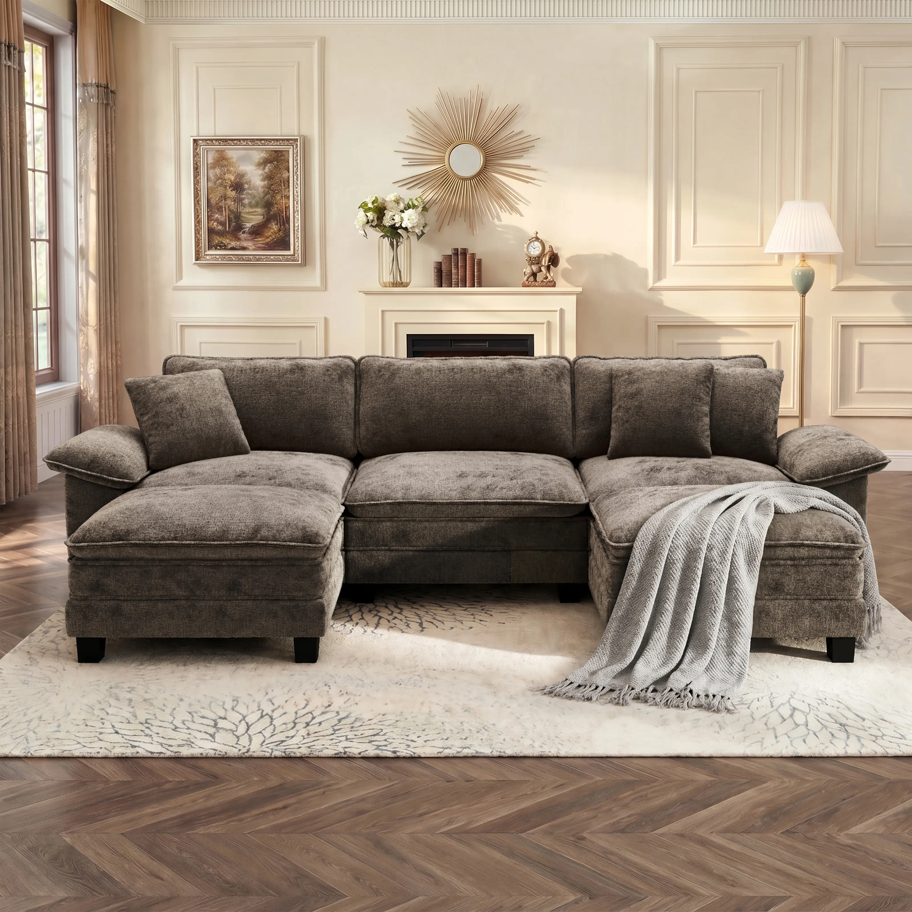 PHIVILLA Oversized 1/2/3/4/5/6 Seats Modular Sectional Sofa, Wider Armrest, Comfy Deep Seat, Solid Wood Frame, Oversized Modern Cloud Couches for Living Room, Chenille Fabric&Corduroy Fabric