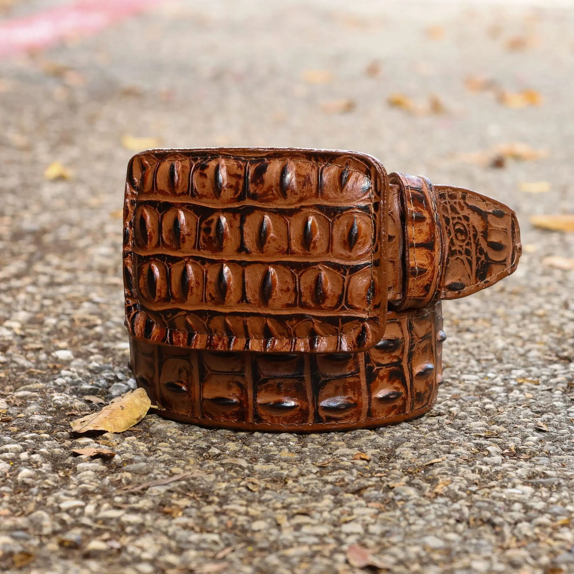 Men’s Print Caiman Back Cognac Belt Square Buckle