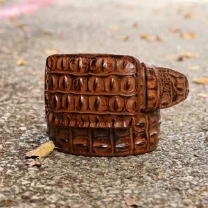 Men’s Print Caiman Back Cognac Belt Square Buckle