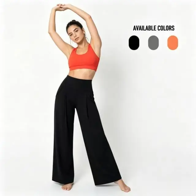 Female High-Waisted Wide-Leg Baggy Sweatpants with Pockets - High Waisted Leggings, 4-Way Stretch Spandex Fabric, Tummy Control, Butt Lifting, Great Draping, Breathable, Stylish Fitness Yoga Pants for Daily Commute, Home Leisure (All Seasons)