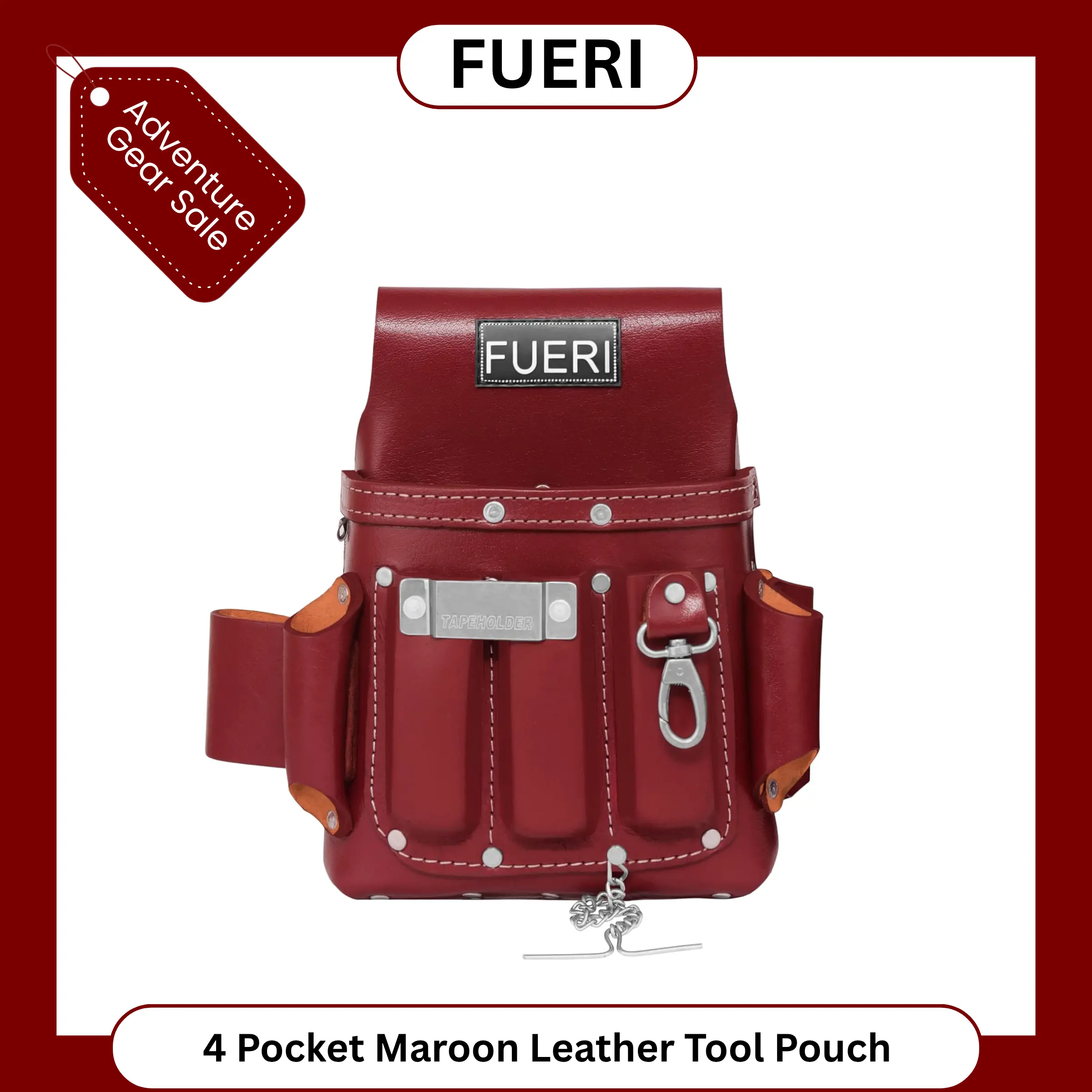 FUERI 4 Pocket Leather Electrician Tool Pouch, Ideal for Electricians. Durable, Reinforced, High Quality.