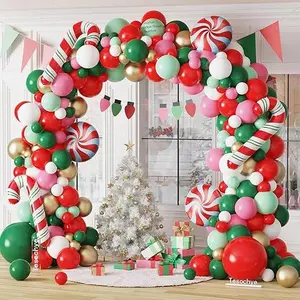161 Pcs Christmas Balloon Garland Arch kit, Red Green White Pink Gold Balloons Candy Cane Balloons for Xmas Christmas Party Decorations Candy Theme Birthday Baby Shower Supplies