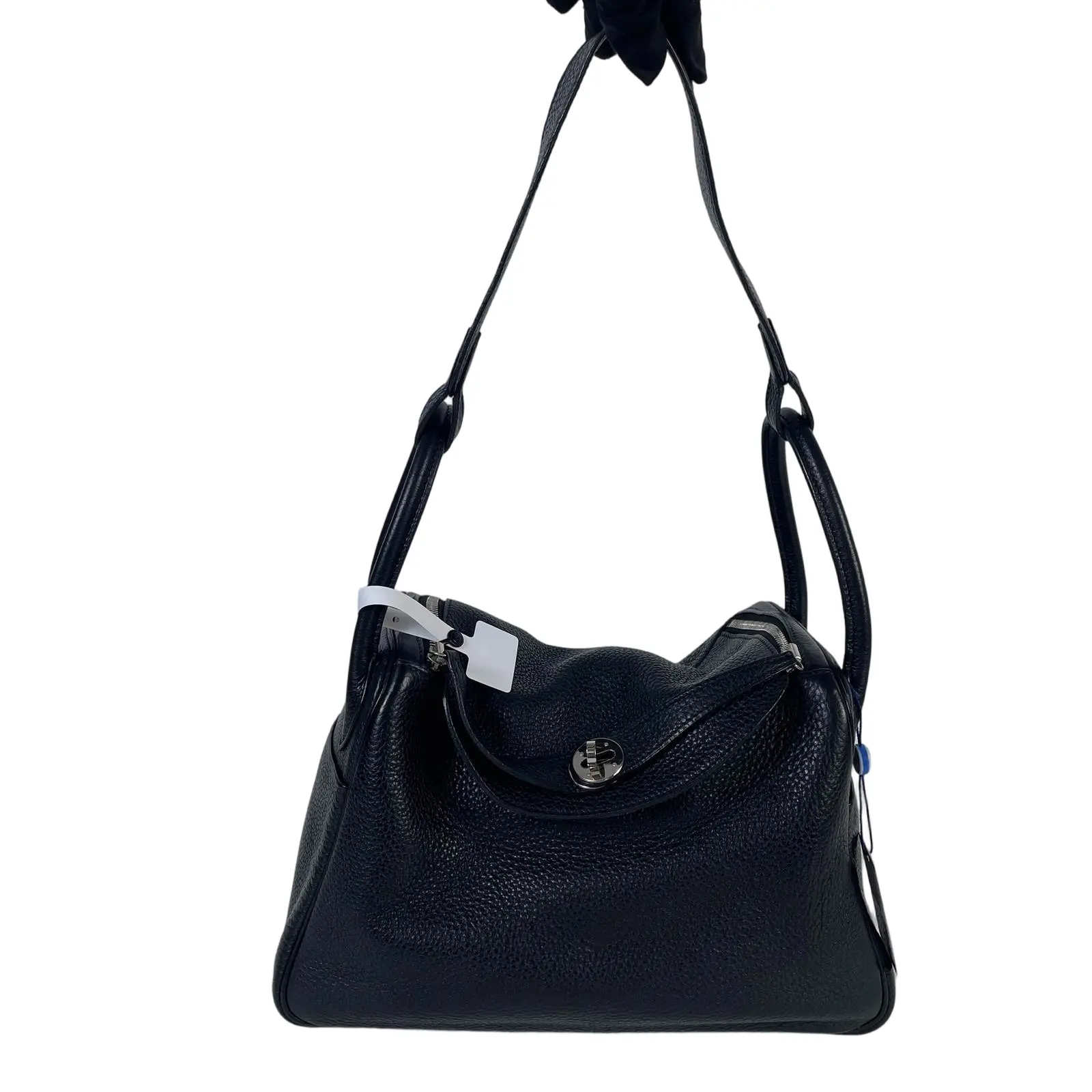 Pre-owned HERMÈS leather Tote Bags Lindy 30 Black Taurillon Clemence Palladium Hardware+charm++