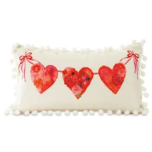 Lillian Vernon Valentine Throw Pillow with Pom-Pom Trim - 18 x 10" Accent Pillow for Couch, Bed, Loveseat