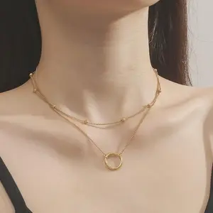 [Valentine's Day Gift]Elegant Titanium Steel Minimalist Romantic Aesthetic Jewelry Double-Layer Circle Necklace for Everyday Wear & Special Occasions audrey  necklace  stacks