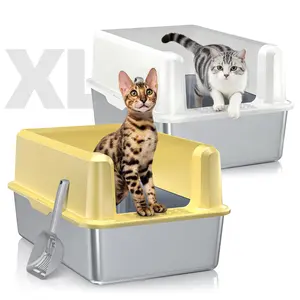 WoofiGo Stainless Steel Cat Litter Box XL Extra Large Double Bowl 20L Large Capacity, Odor-Resistant, High Sides, Splash-Proof, Easy to Clean