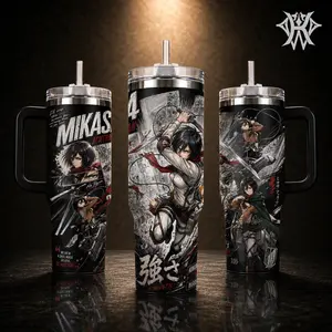 Mikasa Ackerman Attack on Titan Tumbler 20oz 40oz with Handle Travel Mug Insulated Stainless Steel Water Bottle with Straw Gift for Anime Fans AOT Manga Panels Aesthetic Otaku Scouting Regiment Cup