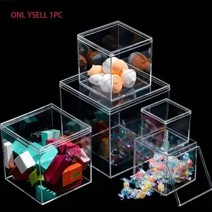Square Acrylic Transparent Plastic Storage Box with Lid, Jewelry Cosmetics Display Case, Candy Small Items Organizer
