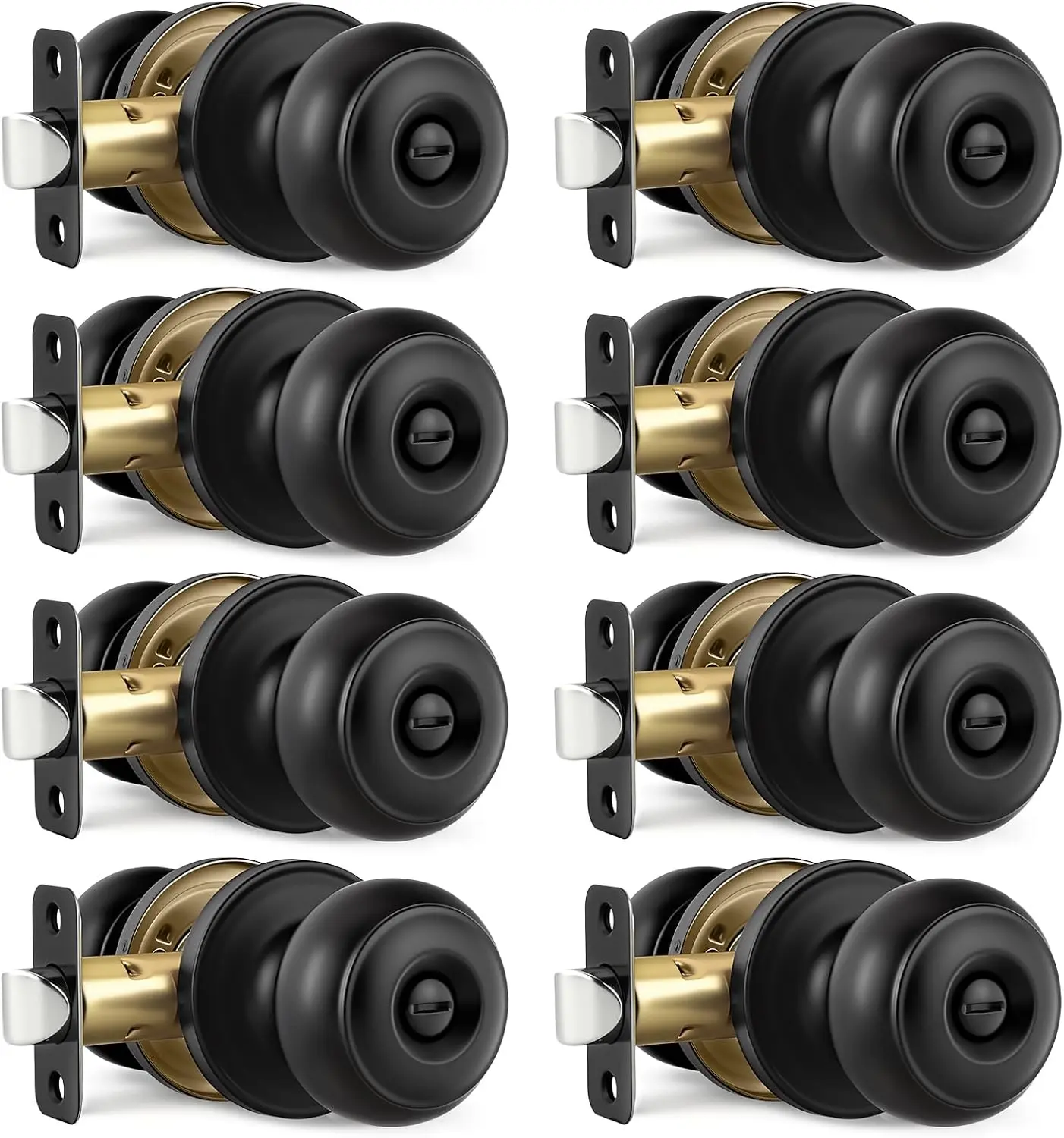 Black Door Knobs, 8 Pack Privacy Door Knobs Interior