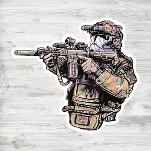Tactical Operator Sticker, Ready Military Sniper Decal with Night Vision, Camouflage Vinyl Sticker for Laptop, Helmet, Gear