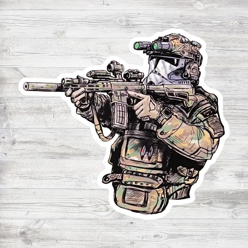 Tactical Operator Sticker, Ready Military Sniper Decal with Night Vision, Camouflage Vinyl Sticker for Laptop, Helmet, Gear