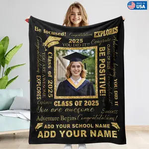 Custom Graduation Blanket 2026 - Personalized with School Name & Photo, Class of 2026 Gift