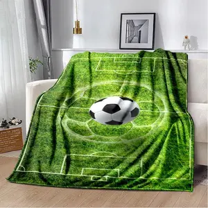 Soccer Ball Field Football Goal Throw Blanket Soft Flannel Bed Sofa Cover Bedspread Home Decor Christmas Birthday Gifts Boys Teens Men Sports Fan Aesthetic Room Accessories