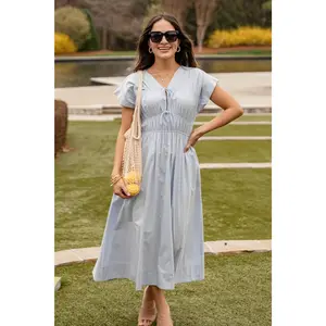 Skyline Charm Light Blue Midi Dress