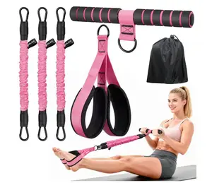 Adjustable Resistance Band Set with Padded Handle & Foot Straps, Portable Home Fitness Equipment with Dual-Layer Safety Bands, pedal puller