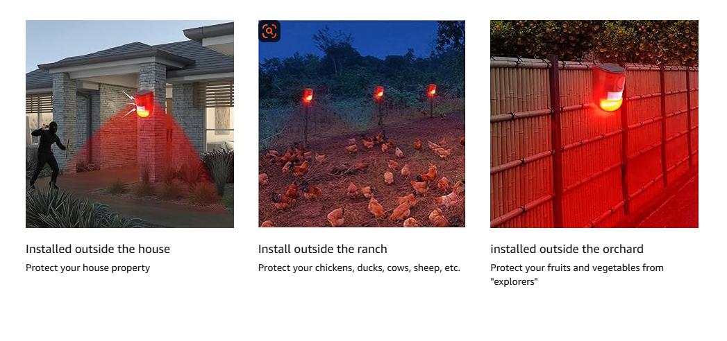 2 Pack 129dB Solar Motion Sensor Alarm Outdoor Security Light with 6 LED Red Flashing Strobe, Waterproof Wireless PIR Siren, 4 Modes, USB Rechargeable Security Alarm System for Farm, Orchard, Garage, Courtyard and Home