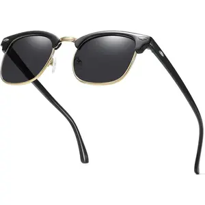 Retro Semi Rimless Sunglasses Half Frame UV400 Glasses for Men And Women（gift）