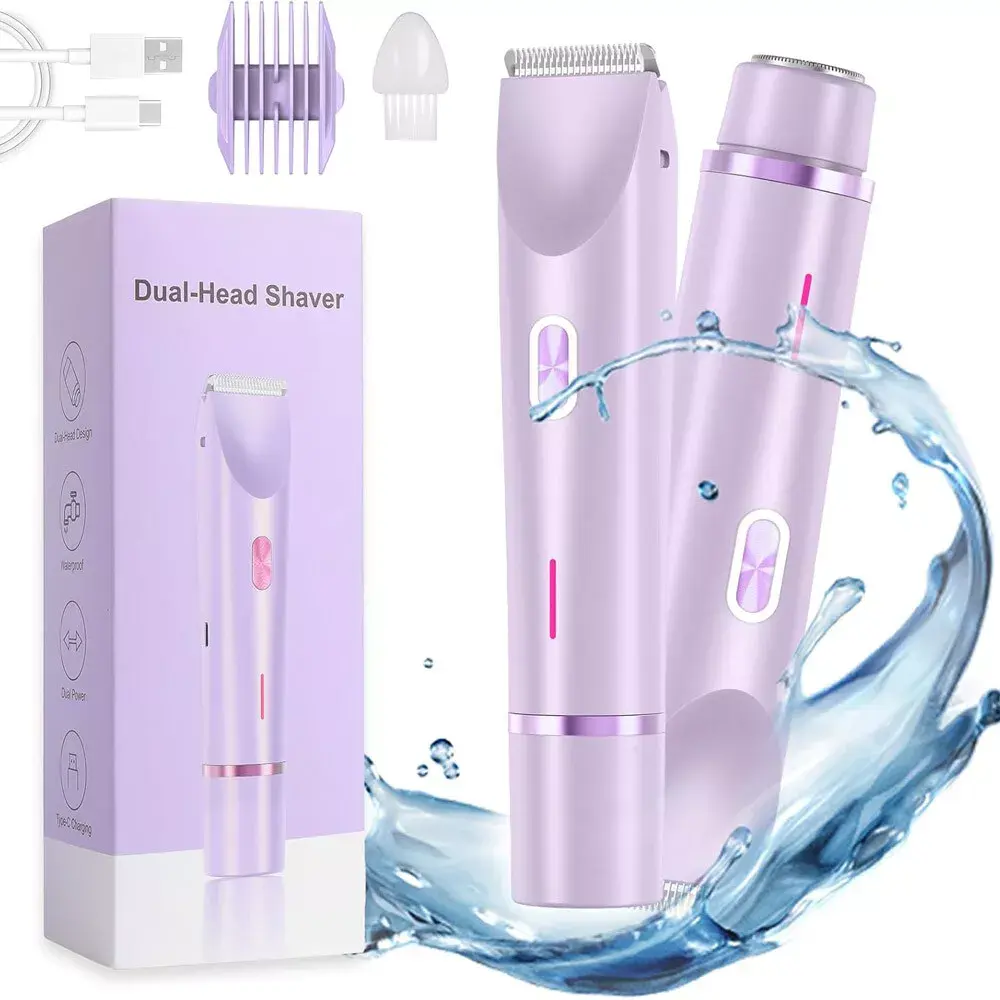 Dual-Head Electric Shaver for Women, Painless Body & Facial Hair Removal Tool for Peach Fuzz, Cordless Waterproof Trimmer, New Beauty Products, Flawless, Lightweight, Bikini, Good Hair Remover, Smoothing, Ceramic, Charging Cable, Batteries, Rechargeable B
