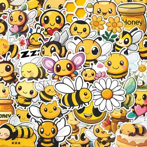 50Pcs Cute Bee Stickers Pack, Waterproof Honey Aesthetic & Kawaii Insect Vinyl Decals for Laptop, Water Bottle, Journal & Scrapbook, Bee Lover Gift