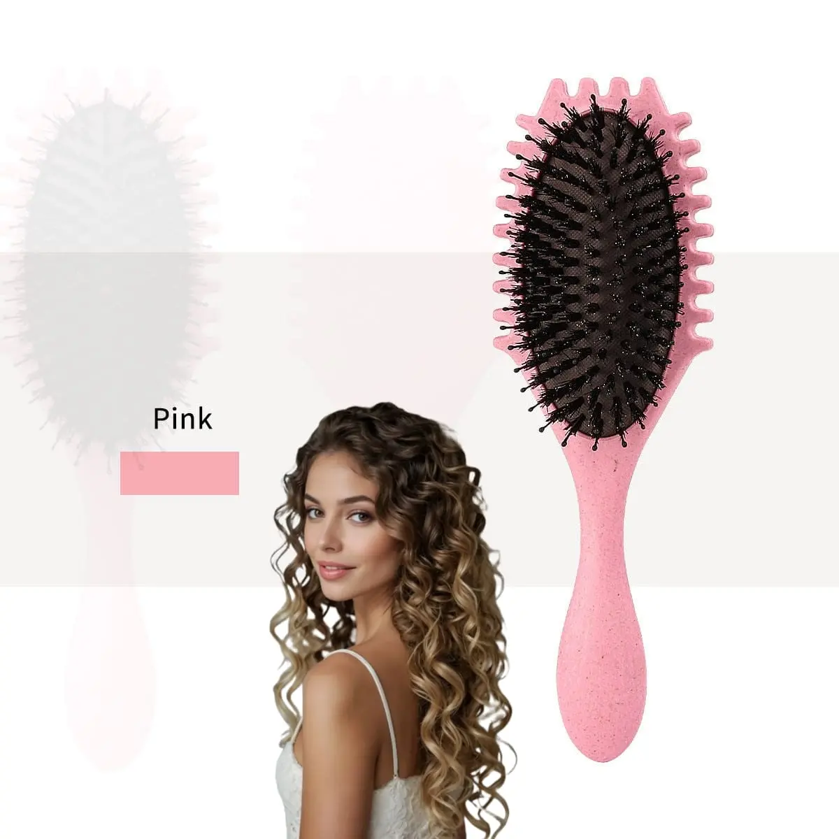 Curl Defining Brush with Side Gear Detangling & Styling Brush for Curly Hair Reduces Pulling Defines Curls Pink Color