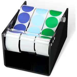 1 Pcs Adjustable 3 Disks Label Dispenser Sticker Roll Holder Acrylic Tape Organizer Stand for Office Home Desktop(Black)