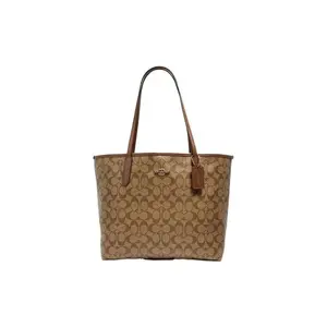 COACH City 33 Classic Monogram Large Tote Bag in Brown, Made of Faux Leather, for Women, Featuring Spacious Design and Versatile Shoulder or Hand Carry.