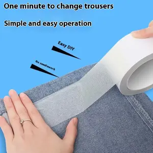 Self-Adhesive Hemming Tape Roll, Durable Double Sided, No Sewing Iron-Free Fix Patch, Self-Stick Cuff Clips, Adjustable Long Pants Hem Adjuster, Strong Adhesion