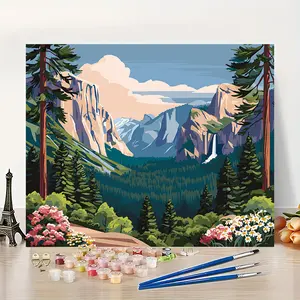 1Pc Classic Poster of Valley Scenery DIY Paint by Numbers 16x20 Inch Unframed Acrylic Coloring for Beginners Natural Style Living Room Entryway Decor, Diy Decorative Painting + Travel Enthusiast Gift/Housewarming Gift/Elder Birthday Gift