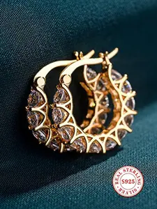 18K Gold Plated S925 Sterling Silver Hoop Earrings for Women, Sparkling Cubic Zirconia Crisscross Huggie Earrings, Hypoallergenic Jewelry for Wedding Party Daily Wear