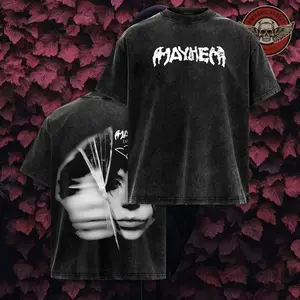 Mayhem Graphic Tee | Washed Oversized Streetwear Shirt | Heavy Cotton Vintage Concert Style | Retro Aesthetic Unisex Apparel
