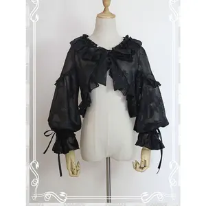 Lolita Style Thin Short Cardigan Women's Long Sleeve  Crop Tops Blouses Shirt Gothic Cosplay Outfits Streetwear