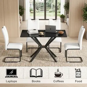 Modern Rectangular Tempered Glass Dining Table 47.24 Inch Gold Metal Legs Kitchen Dining Table Easy to Assemble for Home Dining Room Furniture