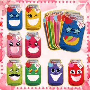 48pcs Pack Cute -Eye Mason Jar Valentine's Greeting Cards Fun Party Cards Suitable for - Mother's Day，Birthday, Christmas, Valentines Cards with Jar, for Friends, Party Favors, Gifts (No Sweets)