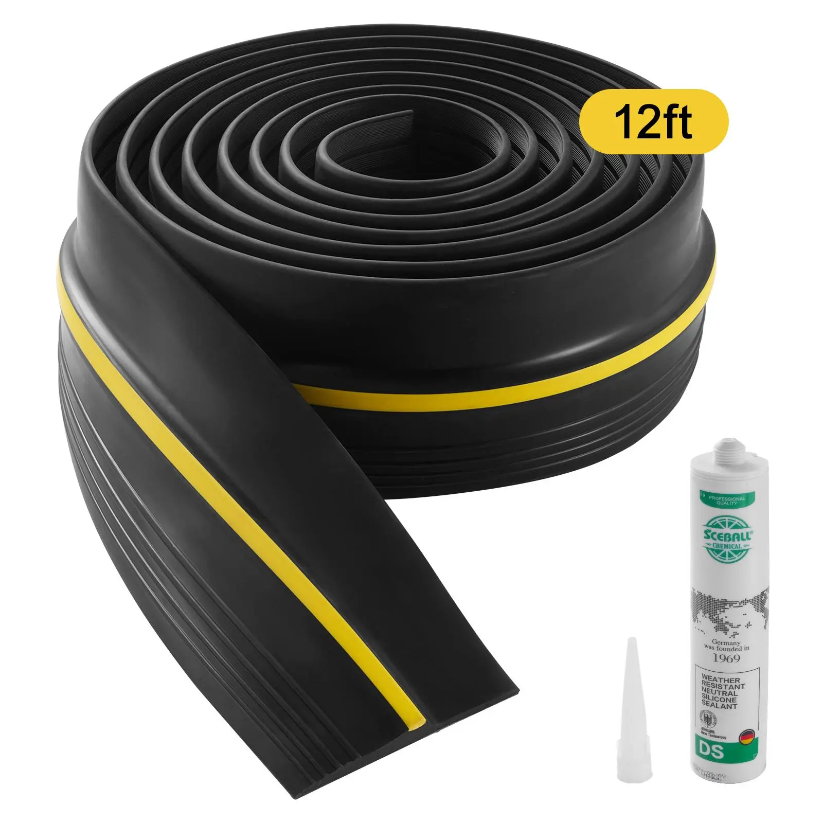 【summerfinds】VEVOR Garage Door Threshold Seal Strip, 12 FT Universal Garage Door Floor Seal Strip with Adhesive, Garage Door Bottom Weatherproof Strip, Upgraded Thick PVC DIY Weather Stripping Replacement, Black