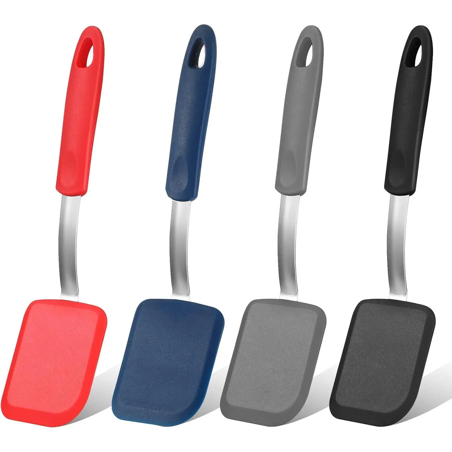 4-Count Stainless Steel Mini Cookie & Brownie Spatula Turner Set, Sturdy Lightweight Flexible Nonstick Heat-Resistant No-Scratch 24.5 x 6.5 cm Kitchen Bakeware Utensils for Cooking, Easy to Hang and Clean (Gray, Blue, Black, Red)