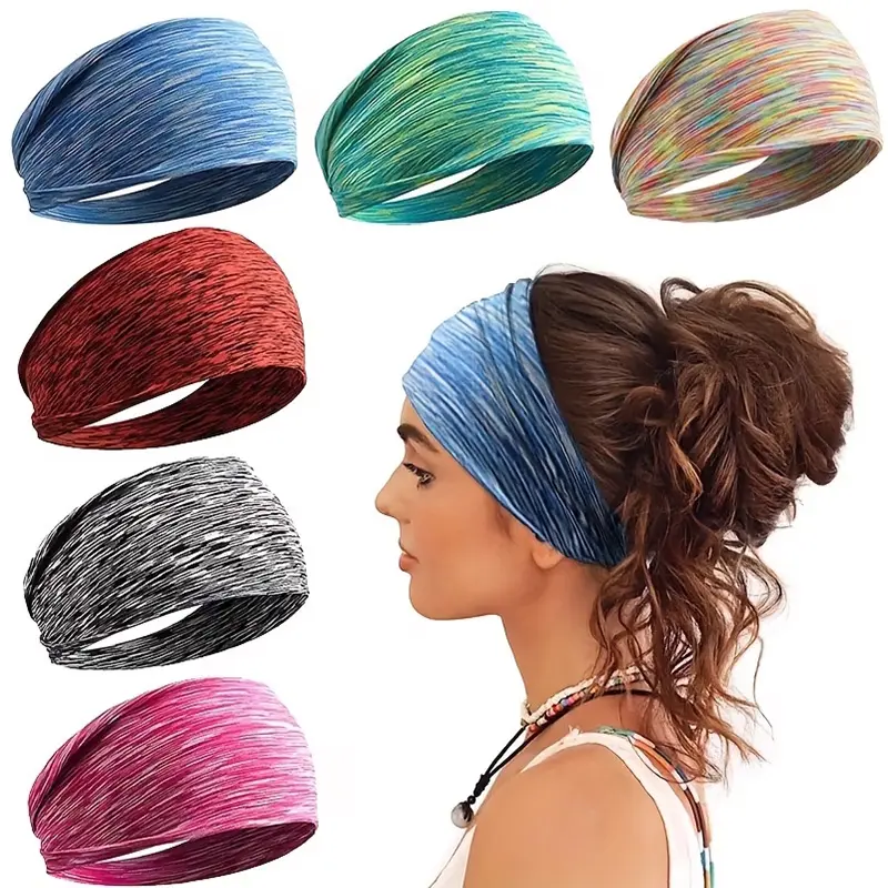 6-Pack Cotton Spandex Sports Headbands - Simple Band, Elastic Fit, Breathable Comfortable Hair Accessories for Running Yoga, Ideal Holiday or Birthday Gifts