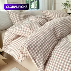 3-Piece Classic Plaid Bedding Set in Blue, Includes Duvet Cover & Pillowcases, Soft Comfortable Bedding for Home Bedroom
