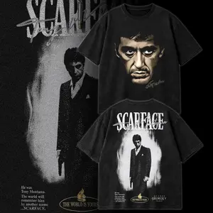 Scarface Tony Montana Vintage Washed Graphic T-Shirt, Al Pacino Mafia Movie Tee, The World Is Yours Quote Streetwear Shirt, Retro Crime Film Aesthetic Oversized Unisex Cotton Tee, Classic Movie Fan Gift