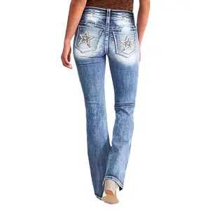 2025 Spring New Embroidered Jeans for Women High Quality Straight Slim Fit Stretch Long Pants St Patricks Day Spring Clothes For Women