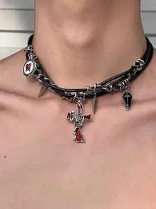 Dark Cross Necklace Men Y2K Subculture High-End Punk Choker, Unisex Gothic Lockbone Collar, Fashion Statement Jewelry