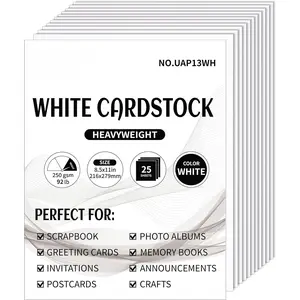 8.5'' x 11'' White Cardstock - 92lb Double-sided Cover Card Stock Heavyweight Paper  for Scrapbooking, Crafts, Business Cards 25 Sheets 250gsm UAP13WH