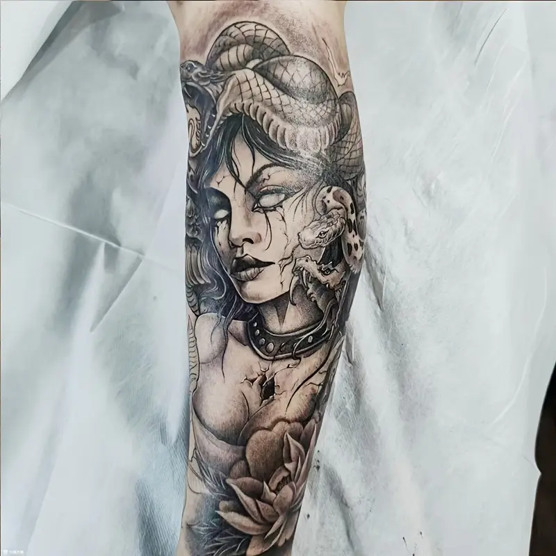 6 One Big Picture Herbal Tattoo Stickers - Includes 1 Medusa and 5 Random Styles, Waterproof, Anti-Friction, Lasting 7-15 Days, Realistic Effect