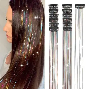 Hair Tinsel Clip-In Extensions — 12PCS 20.5” Fairy Hair Strands for Women & Girls, Glitter Rainbow Hair Accessories, Sparkly Christmas Party Hair, Festival Cosplay Highlights, Easy Clip-In Shiny Tinsel Extensions (Rainbow), Christmas gifts, gift for her