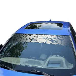 Matte Black Haunted Skull Halloween Themed Die-Cut Vinyl Windshield Banner Decal 12"x64" High Quality Premium Vinyl Sticker Decal Weather Resistant Easy Application for Car Decor