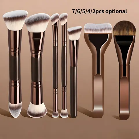 【Black Friday】Multi-Functional Makeup Brush Set with Double-Ended Brushes, Available in 2/4/5/6/7-Piece Options, Synthetic Fiber Brushes for Foundation, Contour, Eyeshadow and Blush