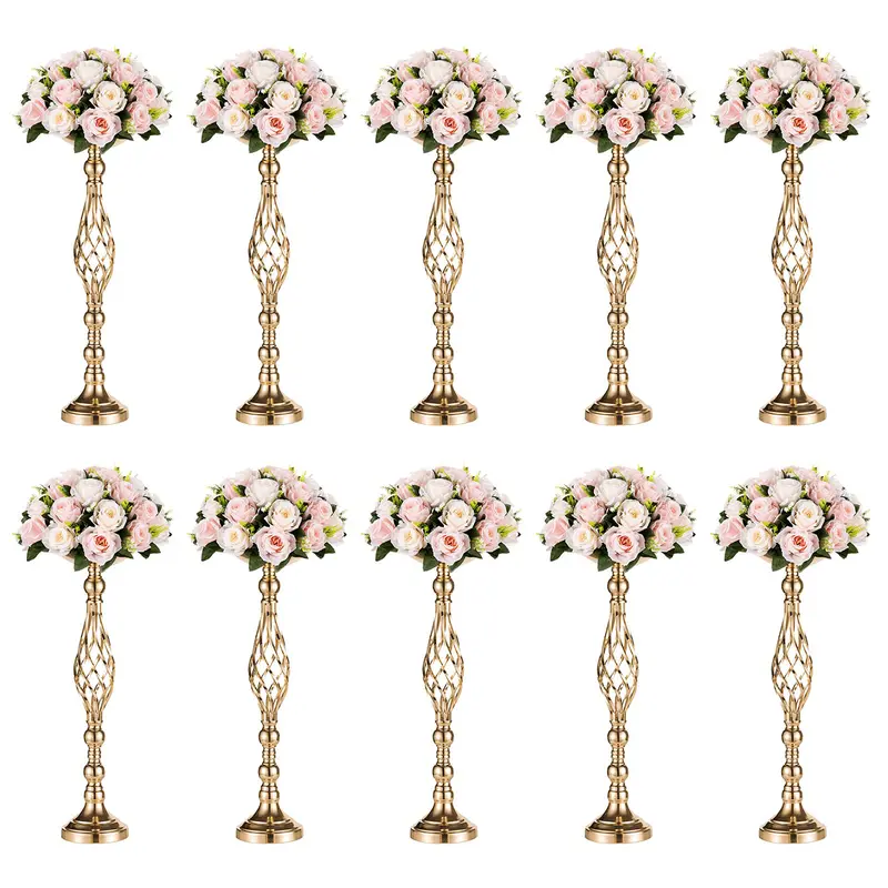Vintage Candle Stand Set - 2/10 Pcs Options, 23.2in (59cm) High Metal Holder, Gold/Silver Metallic Vases, Gold x 2 Pcs, 5.9in Candlefit, Interior Decoration Accessories, Home Wedding Centerpieces Supplies